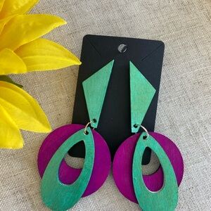 Purple and Green Geometric Earrings